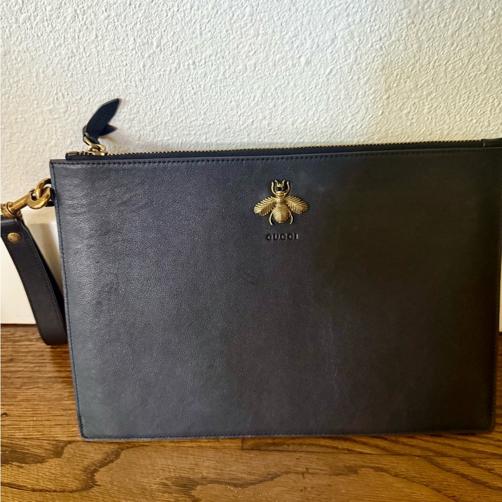 Gucci Black Leather Wallet with Gold Accent